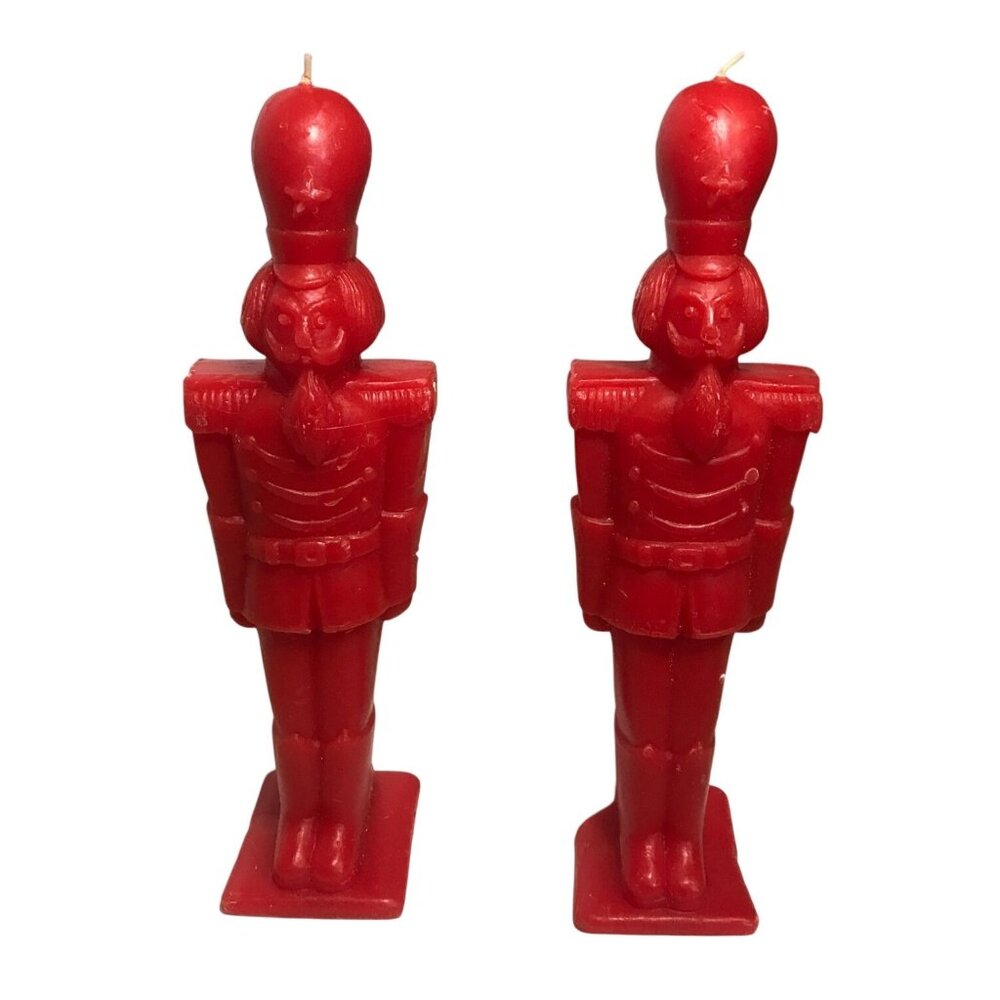 Vintage Red Nutcracker Candles Set Of Two Double Sided 10.5" Tall Unused